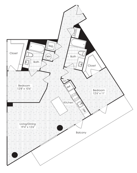 Floor plan for 2 beds, 2 baths, 1200 sqft